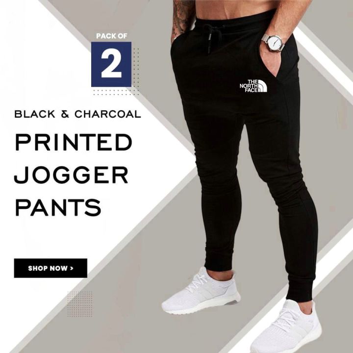 Pack Of 2 DynamicFit Duo: Premium Fleece Terry Joggers Pack - 2 Black Printed | Gym, Tanning, and Sports
