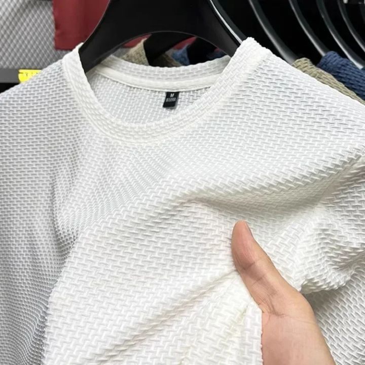 Men's%20Short%20Sleeve%20Mesh%20Bamboo%20Ice%20Silk%20T-shirt%20Casual%20Versatile%20Summer%20Elastic%20Slimming%20Top%20for%20Men%20-%20Image%203