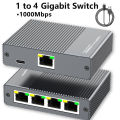 Gigabit Ethernet Switch 1 to 4 RJ45 Splitter, 1000Mbps 4 Port LAN Network Adapter Internet Hub.