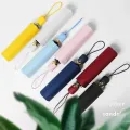 Automatic Umbrella Simple Solid Color Black Coating Umbrella 8K Three-folding Sun Umbrella Rain Anti-UV Adults Parasol. 