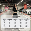 2 PCs set black shirt collar short sleeve with long pants set leisure chic simple. 