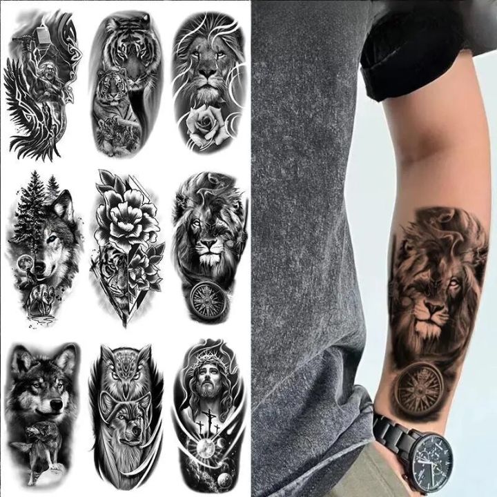15pcs%20Disposable%20Waterproof%20Tattoo%20Sticker%20Lion%20Tiger%20and%20Snake%20Fierce%20Animal%20Series%20Waterproof%20Realistic%20Tattoo%20Sticker%20Paper%20-%20Image%203