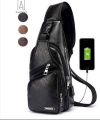 New Men's PU Leather Sling Pack Chest Shoulder/ Crossbody Messenger Biker Bag By / Hulaak. 