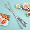 50cm 6Pcs BBQ Skewer Stainless Steel Wide Barbecue Sticks Flat BBQ Fork Outdoor Camping Picnic BBQ Utensil Kitchen Accessories.