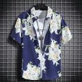 Hawaiian beach shirts Men's short-sleeved casual shirts Seaside vacation quick-drying clothes Loose floral tops. 