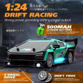1:24 Scale RC Drift Car 4WD 2.4GHz 30KM/H High Speed Racing Sport Toy Car with LED Lights, Racing and Drift Wheels. 