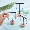 Metal T Bar Earring Display Stand Jewelry Stand with Wooden Round Base Earring Hanging Holders Jewelry Organizer.