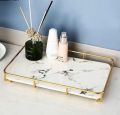 Vanity Organizer Tray with Polished metal  Gold marble cover. 