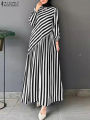 ZANZEA 2025 Fashion Autumn Stripe Dresses Women Elegant Stylish Long Sleeve Party Dress Work Vestidos Muslim Abaya Robe Femme.