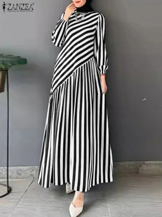 ZANZEA%202025%20Fashion%20Autumn%20Stripe%20Dresses%20Women%20Elegant%20Stylish%20Long%20Sleeve%20Party%20Dress%20Work%20Vestidos%20Muslim%20Abaya%20Robe%20Femme%20-%20Image%203