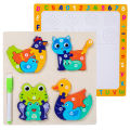 Wooden Animal Parent-Child Drawing Board 3D Puzzles Double-Sided Digital Puzzles Children's Cartoon Early Education Toys . 