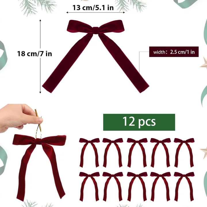 12pcs%20Burgundy%20Velvet%20Bows%20for%20Christmas%20Tree%20Decorations%20Wreath%20Garland%20Velvet%20Bows%20with%20Twist%20Tie%20-%20Image%202