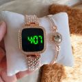 Luxury Watch Full Diamond Touch Screen LED Watch Steel Chain with Diamonds Ladies Watches For Female Women Girl. 