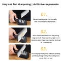 1Pc Black Kitchen Three Segment Knife Sharpener Household Multi Functional Hand Held Three Purpose Sharpening Stone Kitchen Tool. 