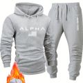 Men casual sportswear set Fashionable American-style letter printed fleece pullover and fitted sweatpants set highly versatile.