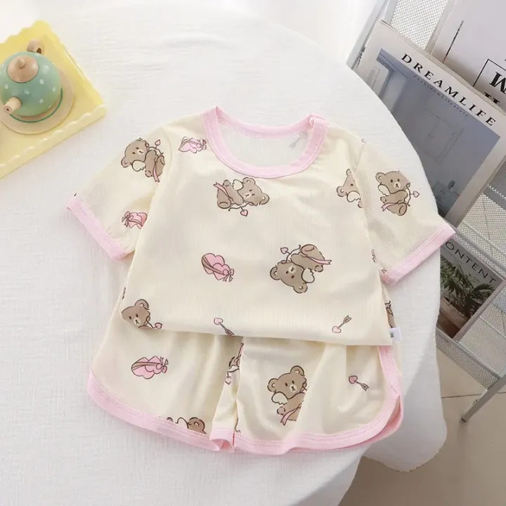 Children%20Clothing%20Set%20Boys%20and%20Girls'%20Clothes%20Summer%20Ice%20Silk%20Short%20Sleeved%20Baby%202Pcs%20Sets%20Toddler%20Loungewear%20Soft%20Pajamas%201-7Y%20-%20Image%203