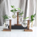 Creative Glass Desktop Planter Bulb Vase Wooden Stand Hydroponic Plant Container Home Tabletop Decor Vases.