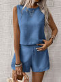 2025 Women's Solid Color Simple Fashion Casual Sleeveless Top and Shorts Set.