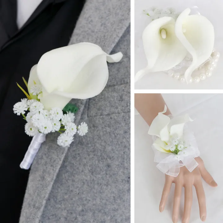 Wedding%20Accessories%20Bridegroom%20Bride%20Corsage%20Bridesmaid%20Sisters%20Wrist%20Flower%20Banquet%20Boudoir%20Hand%20Flower%20Imitation%20Calla%20Lily%20-%20Image%202
