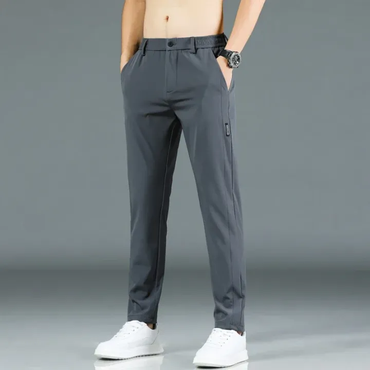2024%20Summer%20New%20Thin%20Ice%20Silk%20Stretch%20Men's%20Pants%20Casual%20Elastic%20Waist%20Smooth%20Trouser%20Pants%20Male%20Brand%20Clothing%205%20Colour%20-%20Image%207