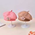 Baby Girls Autumn Winter Hat Cute Flower Beret Toddler Knitted Artist Hat Kids Woolen Cap For Newborn 6-12 Months Home Outdoor. 