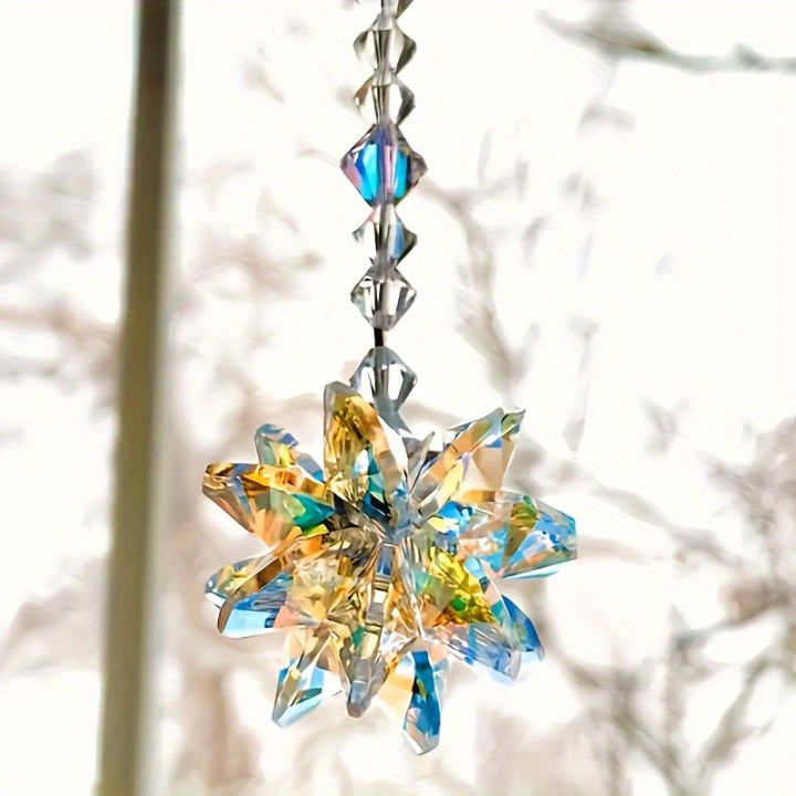 1PC Sparkling Glass Suncatcher Crystal Star Hanging Ornament for Window & Office Decor - Ideal Anniversary for Her/Him