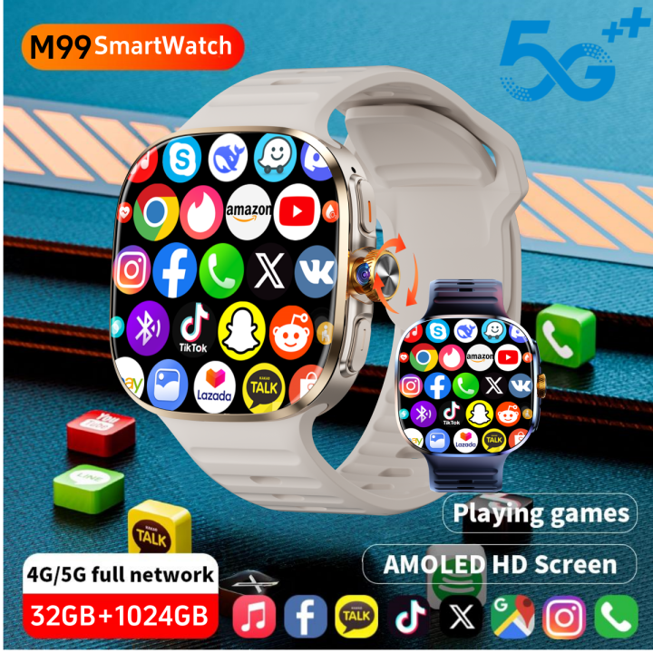 32+1024GB M99 Smartwatch with 2.4 Inch AMOLED Screen 4G/5G SIM Card ...