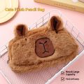 Cute Cartoon Capybara Large Capacity Plush Pencil Case, Makeup Brush Storage Bag, Office Stationery Organizer Pouch. 