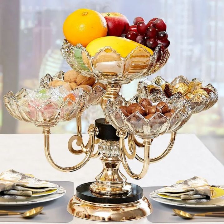 Rotating Dry Fruit Plate Rack Fruit plate living room household modern creative tea table light luxury