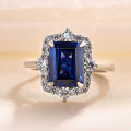 Huitan Noble Women Blue Cubic Zirconia Rings Luxury Accessories for Wedding Anniversary Party Silver Color Modern Trendy Jewelry.