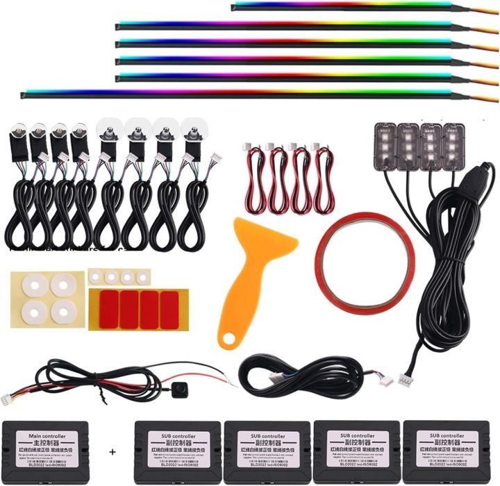 22 in 1 RGB Dreamcolor Acrylic Interior Car LED Strip Light with Wireless APP Fiber Optic Ambient Lighting Kits Neon Dual Zone (Color : Full Color Streamer, Size : 18 in 1)