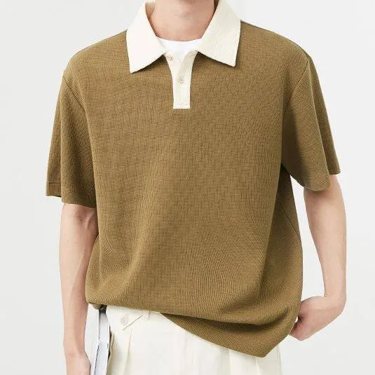 Becoolman%20-%20Men's%20Polo%20Shirt,%20Loose%20Version,%20Waffle%20Fabric,%20Casual%20T-Shirt,%20Fashion%20Color%20Matching,%20Vintage%20Trend,%20Simple%20and%20Easy%20to%20Match.%20-%20Image%202