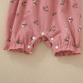 Summer female infant floral print short-sleeved overalls and bow headgear. 