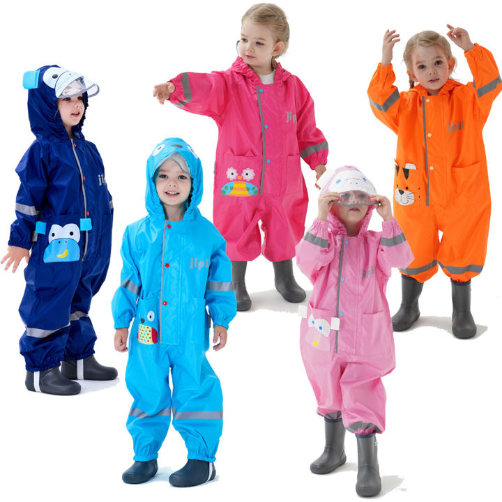 1-10 Years Old Children Raincoat Kids Boys Girls Waterproof Jumpsuit Hooded One-piece Cute Cartoon Baby Rainwear