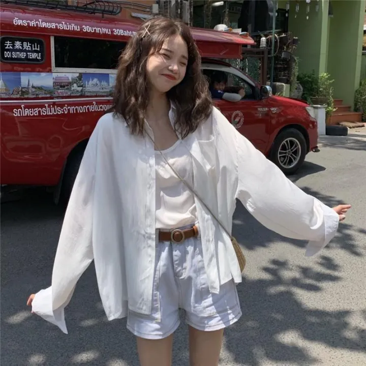 Koko.%20white%20long-sleeved%20shirt%20Korean-style%20loose%20chiffon%20shirt%20female%20simple%20versatile%20long-sleeved%20shirt%20short%20back%20sunscreen%20shirt%20#%20w308%20-%20Image%209