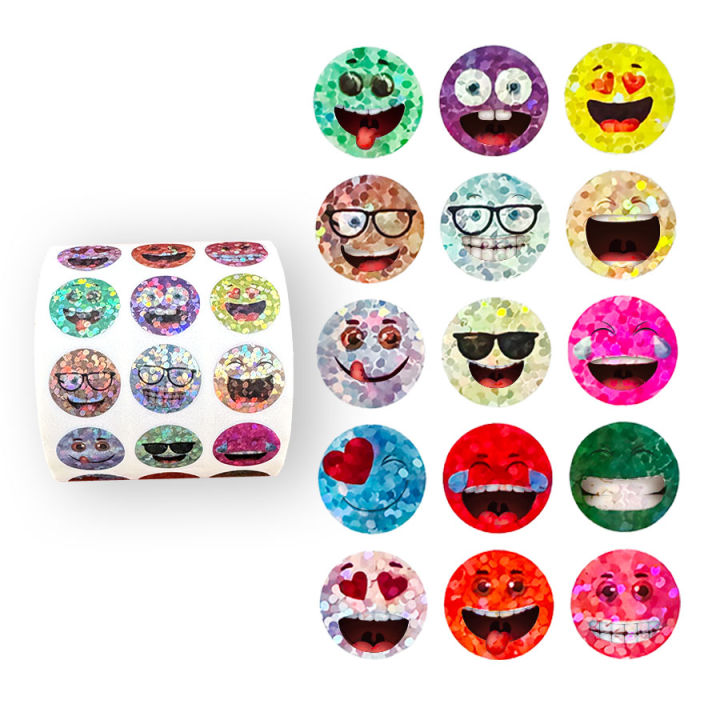 1500 Pcs/Round Glitter Foil Small Round Stickers,15 Designs Happy Face ...