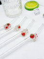 1/5pcs Strawberry Rabbit Decorated Glass Straw, Perfect for Drinks, Bendy Straw, Back-To-School , Christmas Present. 