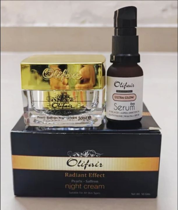 🌙 Olifair Radiant Effect Pearls & Saffron Night Cream
 ( ORIGINAL ) ✨ Combo Offer – Free Day Serum Included!