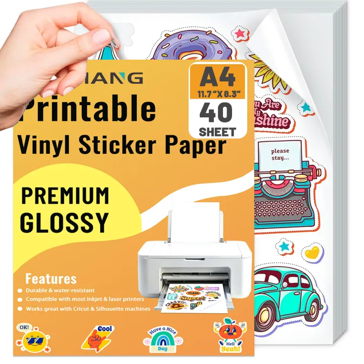 40 Sheets A4(8.3 x 11.7) Size Printable Vinyl Sticker Paper for Inkjet ...