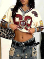 Plus size women's clothing 2025 new V-neck digital printed T-shirt pullover top essential for daily wear.