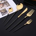Black Gold 20Pcs Dinnerware Set Stainless Steel Dinner Knife Fruit Fork Spoon Cutlery Set Kitchen Tableware Flatware Set.
