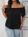 Plus Size Summer Women Elegant Shoulderless Shirt Casual Fashion Solid Tops Office Lady Curve Clothing.