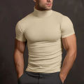 New Men's T-Shirt Sport Leisure Running Gym High Collar Shirt Training Elastic Quick Drying Short Sleeve T-Shirt Men Tight Tops. 