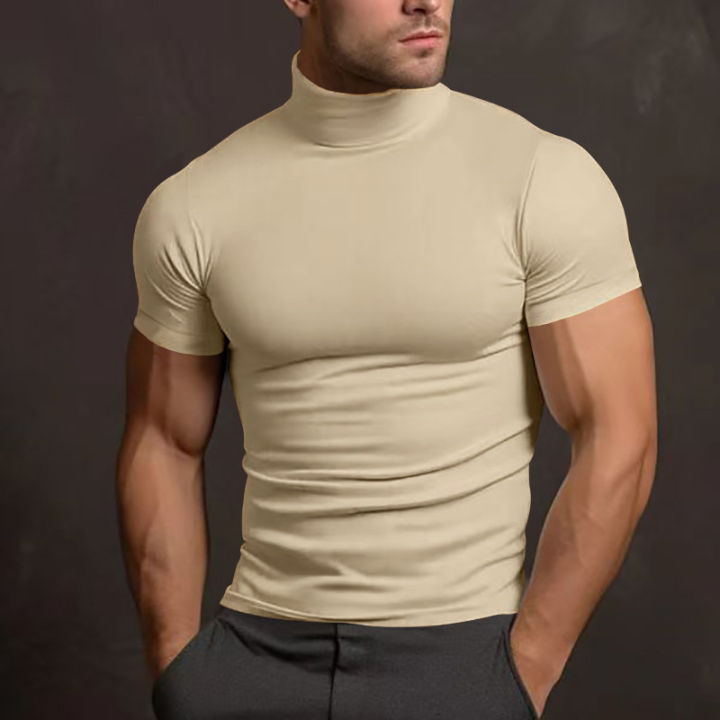 New%20Men's%20T-Shirt%20Sport%20Leisure%20Running%20Gym%20High%20Collar%20Shirt%20Training%20Elastic%20Quick%20Drying%20Short%20Sleeve%20T-Shirt%20Men%20Tight%20Tops%20-%20Image%204