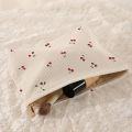 Cherry Printed Corduroy Makeup Bag, Lightweight Zipper Makeup Storage Box, Multifunctional Bag with Lining.