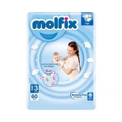 Molfix Baby Diaper Belt 3 Midi 60 Pcs Made in Turkey 4 9 Kg Soft Comfortable Baby Diaper