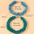 1pc Bohemian Green Blue Fashionable Elegant Simple Multi Layer Rice Bead Necklace Women's Clavicle Chain.
