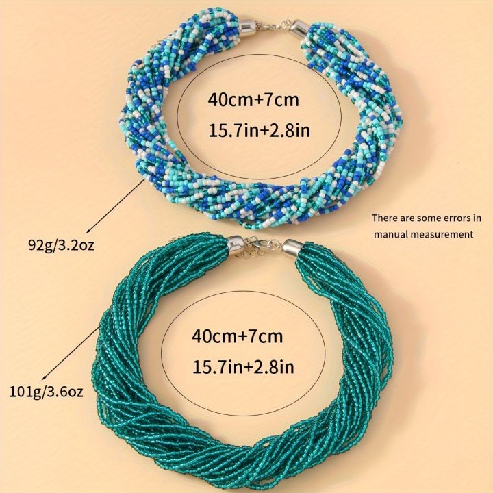1pc%20Bohemian%20Green%20Blue%20Fashionable%20Elegant%20Simple%20Multi%20Layer%20Rice%20Bead%20Necklace%20Women's%20Clavicle%20Chain%20-%20Image%203