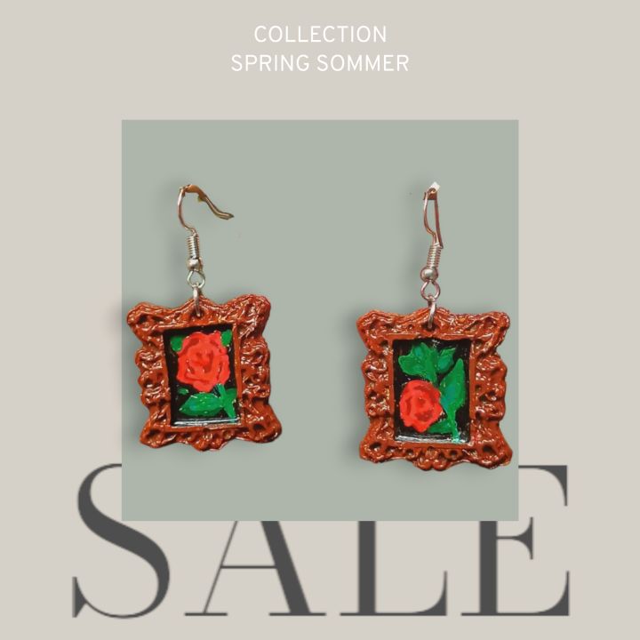 handpainted or handmade clay rose 🌹 earrings for nature or art lovers