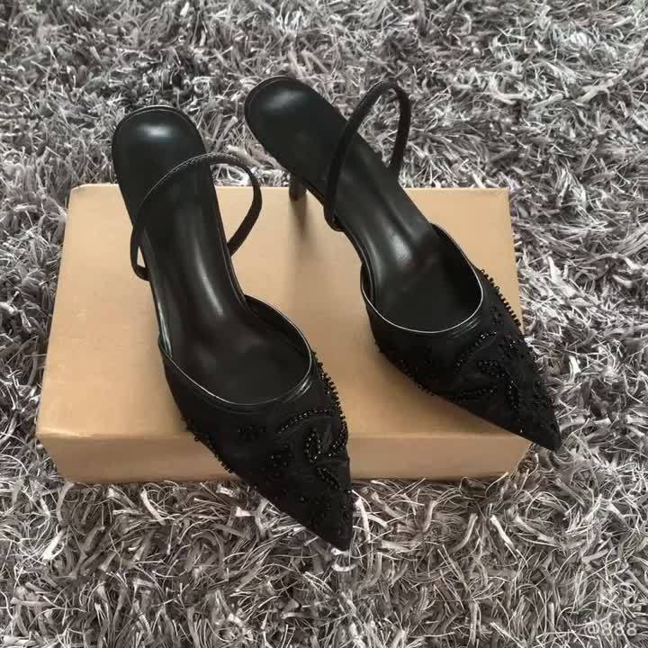 Black Embroidered Mesh Slingback High Heels Sandals for Women Designer Shoes Woman Elegant Style Wedding Party Pumps